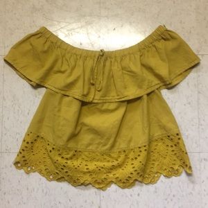 Madewell mustard color off the shoulder blouse